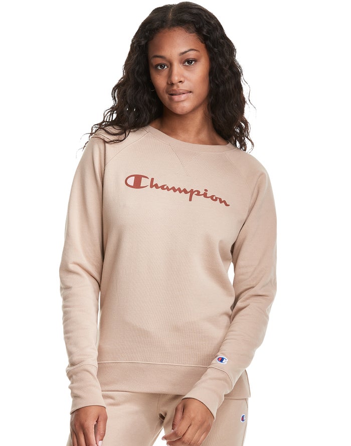 Hanorac Champion Powerblend Fleece Classic Crew Script Logo Dama Kaki - Romania AUXZTMJ-14